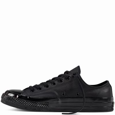 Converse Chuck Taylor All Star '70 Mono Leather Low Tops Womens - Black/Black/Black Shoes (922GLZXF)